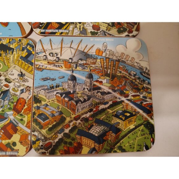 6 Hartwig Braun Cork Backed Coasters, Paris Grane Roue Millinuem Dome Big Ben - Picture 4 of 9